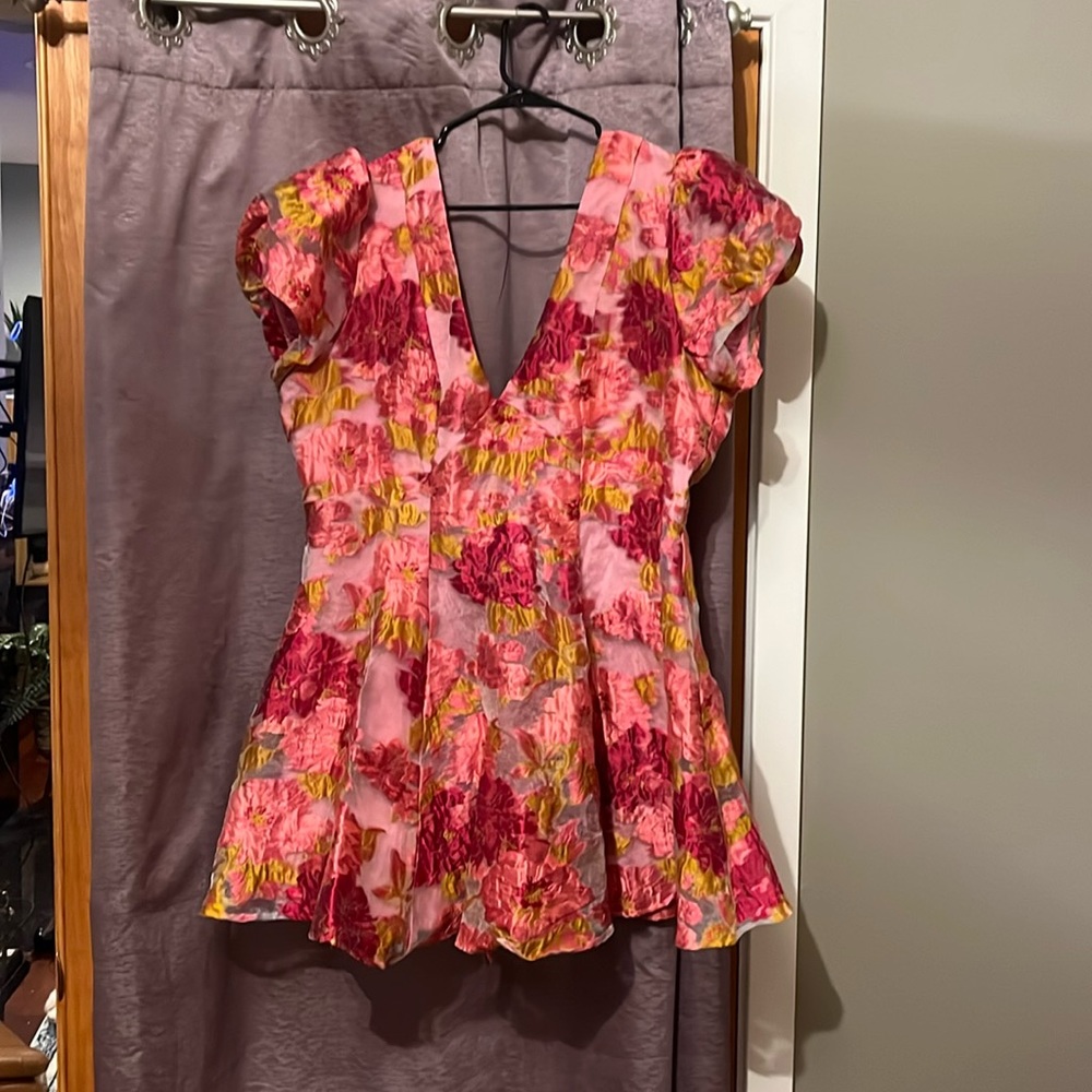 Brailey Jacquard Puff Sleeve Mini Dress in Pink